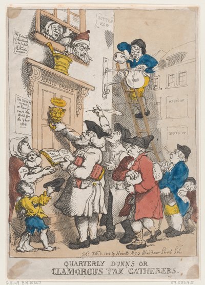 Quarterly Dunns, avagy Clamorous Tax Gatherers, 1805. február 3., 1805. február 3. alkotó: Thomas Rowlandson