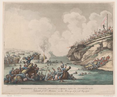 Egy francia invázió próbája a rokkantok előtt a ... szigeteken, 1798. május 18. alkotó: Thomas Rowlandson