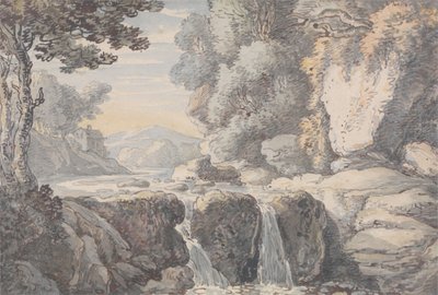 Folyóparti táj vízeséssel alkotó: Thomas Rowlandson