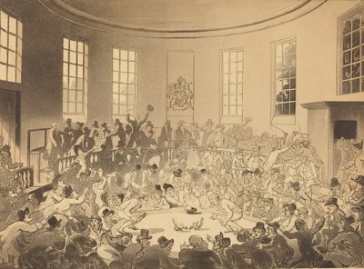 Royal Cock Pit, megjelent 1808-ban. alkotó: Thomas Rowlandson