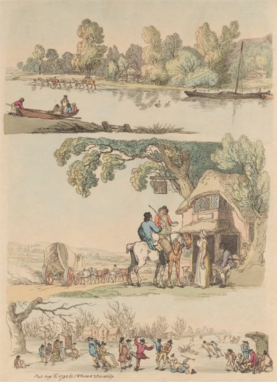 Tizenhat darabos készlet: alakok és tájak körvonalai alkotó: Thomas Rowlandson