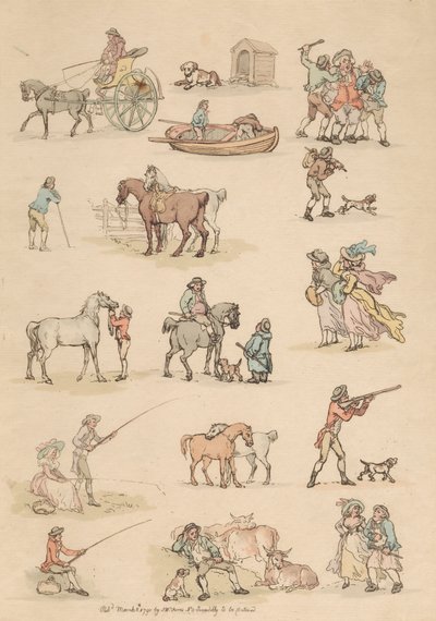 Tizenhat darabos készlet: alakok és tájak körvonalai alkotó: Thomas Rowlandson