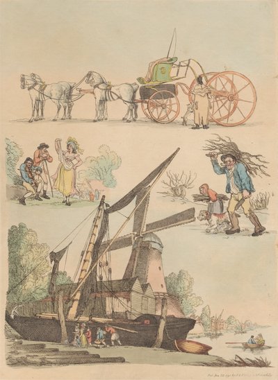 Tizenhat darabos készlet: alakok és tájak körvonalai alkotó: Thomas Rowlandson