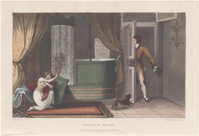 Zuhanyfürdő, Scarborough költői vázlataiból, 1813., 1813. alkotó: Thomas Rowlandson