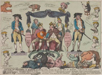 Vázlat az európai politikáról, 1786. január 24. – a porosz király születésnapja--- alkotó: Thomas Rowlandson