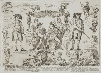 Európai politikai áttekintés, 1786. január 24. – a porosz király születésnapja alkotó: Thomas Rowlandson