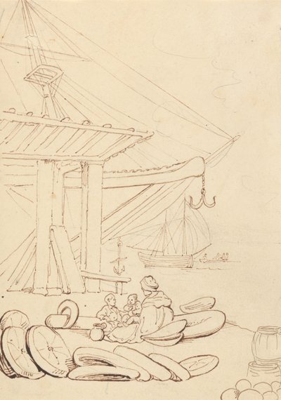 Vázlat egy nőről és gyermekekről, akik egy rakparton ülnek alkotó: Thomas Rowlandson