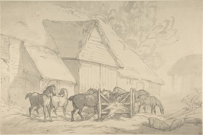 Istállóudvar lovakkal alkotó: Thomas Rowlandson