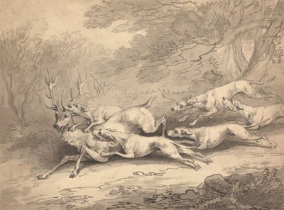 Egy kutyafalkával lelőtt szarvas alkotó: Thomas Rowlandson