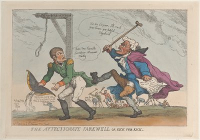 A szeretetteljes búcsú, avagy rúgás a rúgásért, 1814. április 17., 1814. április 17. alkotó: Thomas Rowlandson