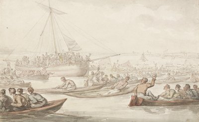 Doggett kabátjának és jelvényének éves dobóversenye, 1805-1810 körül (ceruza, toll, tinta és akvarell papíron) alkotó: Thomas Rowlandson