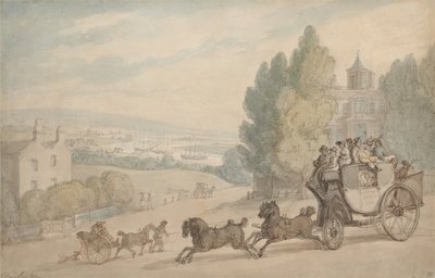 A Canterbury–Dover közötti postakocsi elhalad a Vanbrugh-kastély mellett alkotó: Thomas Rowlandson