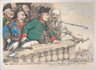 A korzikai és vérkutyái a Thuilleries ablakában P... felett, 1815. április 16. alkotó: Thomas Rowlandson
