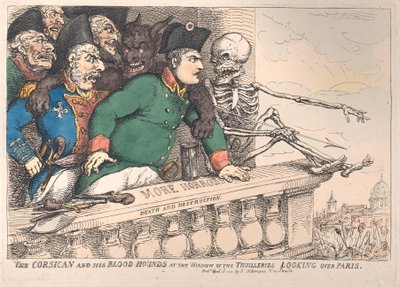 A korzikai és vérkutyái a Thuilleries ablakában P... felett, 1815. április 16. alkotó: Thomas Rowlandson
