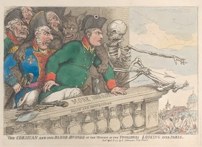 A korzikai és vérkutyái a Thuilleries ablakában P... felett, 1815. április 16. alkotó: Thomas Rowlandson