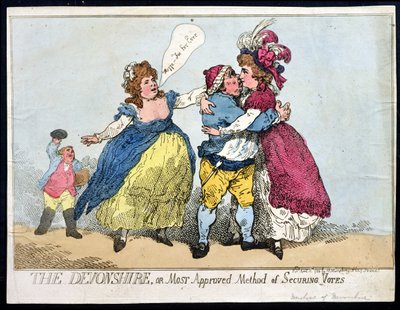 A Devonshire vagy a szavazatok biztosításának legelfogadottabb módszere, William Humphrey 1784-ben (kézzel színezett rézkarc) alkotó: Thomas Rowlandson