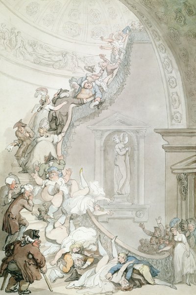 A „Stare-Case” kiállítás, Somerset House, 1800 körül (akvarell szürke és barna mosással, papíron) alkotó: Thomas Rowlandson