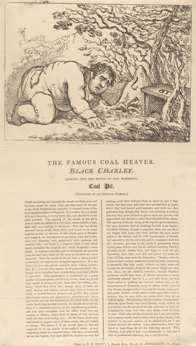 A híres fekete szénrakodó, Black Charley, aki a csodálatos szénbánya bejáratába tekint alkotó: Thomas Rowlandson