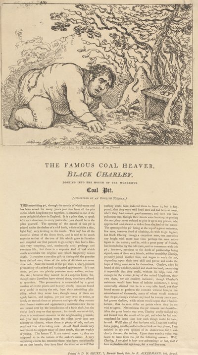 A híres fekete szénhordár, Black Charley, aki a csodálatos szénbánya nyílásába tekint alkotó: Thomas Rowlandson