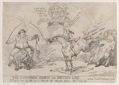 A hannoveri ló és a brit oroszlán, 1784. március 31., 1784. március 31. alkotó: Thomas Rowlandson