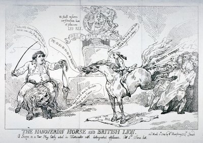 "A hannoveri ló és a brit oroszlán", 1784 alkotó: Thomas Rowlandson