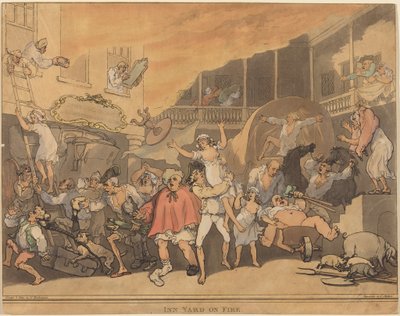 A fogadó udvara lángokban áll alkotó: Thomas Rowlandson