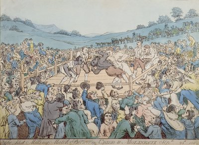 A Cribb és Molineaux utolsó malomharca, 1811. szeptember 28. (színes metszet) alkotó: Thomas Rowlandson
