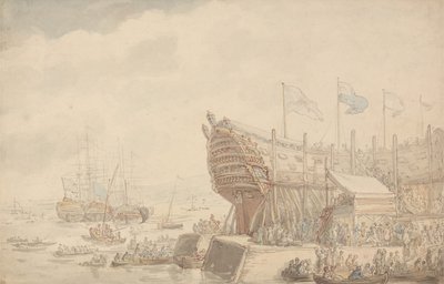 A H.M.S. „Hibernia” vízre bocsátása, 1804 alkotó: Thomas Rowlandson