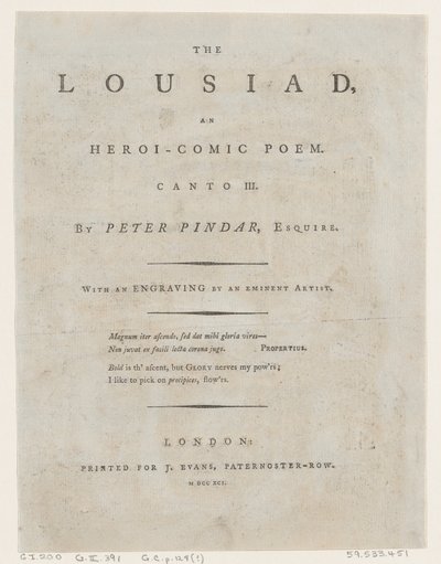 Pindar Péter Lousiadja, Frontispiece, 1787., 1787. alkotó: Thomas Rowlandson
