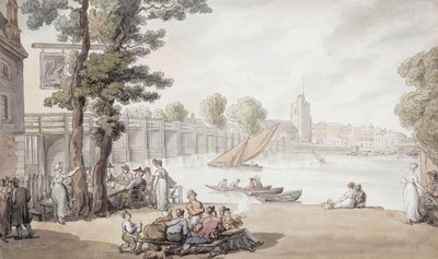 Az Old Swan Inn, kilátással a Putney-hídra, alkotó: Thomas Rowlandson