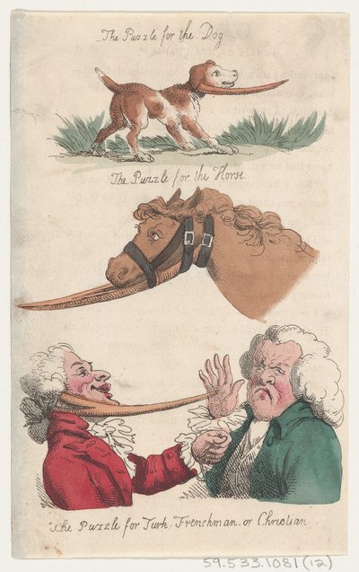 Rejtvény a kutyának, Rejtvény a lónak, Rejtvény töröknek, franciának vagy Chrisnek..., 1808. alkotó: Thomas Rowlandson