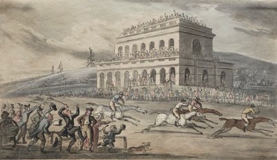 A Rev. Dr. Syntax elveszti a pénzét a yorki versenypályán. alkotó: Thomas Rowlandson