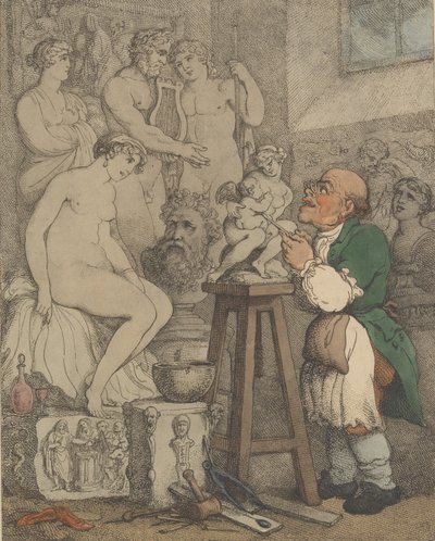 A szobrász [Előkészületek az Akadémiára, Old Joseph Nollekens és Vénusza], kb. 1800., kb. 1800 alkotó: Thomas Rowlandson