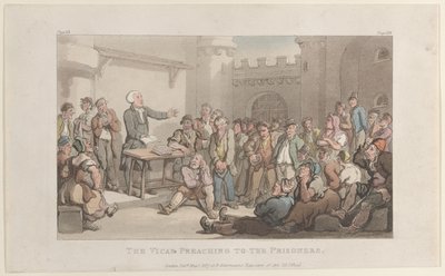 A vikárius prédikál a raboknak, The Vicar of Wakefield, 1817. május 1., 1817. május 1. alkotó: Thomas Rowlandson
