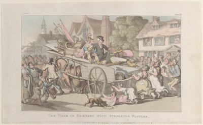 A vikárius a Strolling Players társaságában, a The Vicar of Wakefieldből, 1817. május 1., ..., május 1. alkotó: Thomas Rowlandson