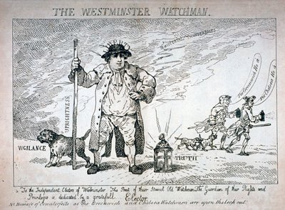 "The Westminster Watchman", 1784 alkotó: Thomas Rowlandson