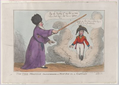 A yorki mágus, aki egy lábfejű fiút kapitánnyá alakít, 1809. február 25., 1809. február 25. alkotó: Thomas Rowlandson