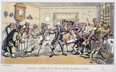 Az orvos egy bisztróban, ahol verekedés tör ki - a „Doktor Syntax három körútján: a festői vigasz és felesége keresésében” William Combe, ill. Rowlandson alkotó: Thomas Rowlandson
