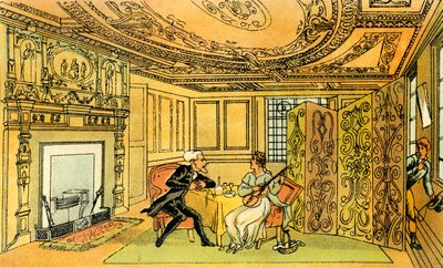 "Dr. Syntax látogatása a reményteljes özvegynél" alkotó: Thomas Rowlandson