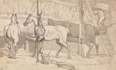 Három ló az istállóban alkotó: Thomas Rowlandson