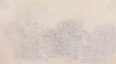 Három sportoló alszik az asztalnál a székükben alkotó: Thomas Rowlandson