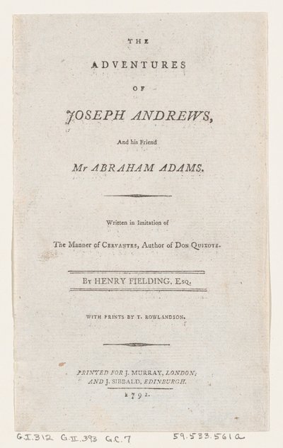 Címlap: Joseph Andrews és barátja, Mr. Abraham Adams kalandjai, 1792., 1792. alkotó: Thomas Rowlandson