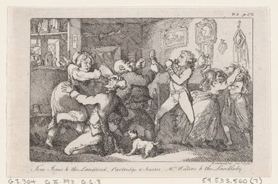 Tom Jones és a földesúr, Partridge és Susan, Mrs. Waters és a háziasszony, A történelemből..., 1792. alkotó: Thomas Rowlandson