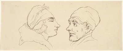 Két karikatúra: férfi és nő alkotó: Thomas Rowlandson