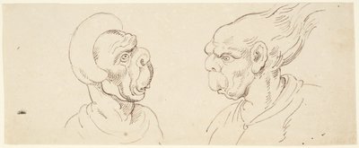 Két karikatúra: férfi fejek alkotó: Thomas Rowlandson