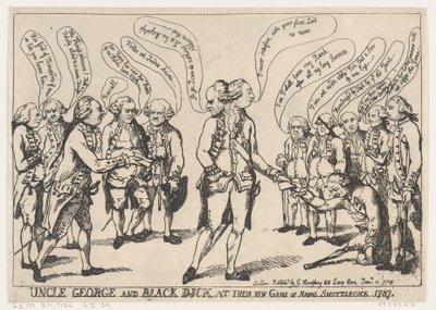 George bácsi és Black Dick a New Game of Naval Shuttlecock-on, 1787. január 11-én.... alkotó: Thomas Rowlandson