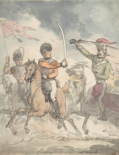 Felhasználatlan tanulmány tányérhoz a magyar és felvidéki széleskard gyakorlathoz 1799. február 12., 1799 kb. alkotó: Thomas Rowlandson.