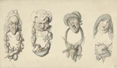 Négy karikaturisztikus fej alkotó: Thomas Rowlandson