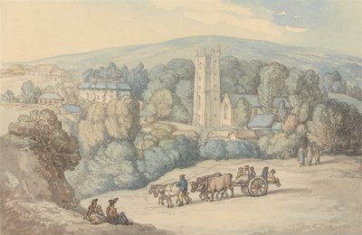Kilátás a St. Cue-i templomra és falura, Cornwall alkotó: Thomas Rowlandson