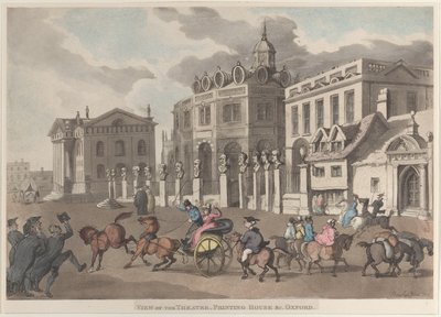Kilátás a színházra, nyomdára stb. Oxford, 1810., 1810. alkotó: Thomas Rowlandson